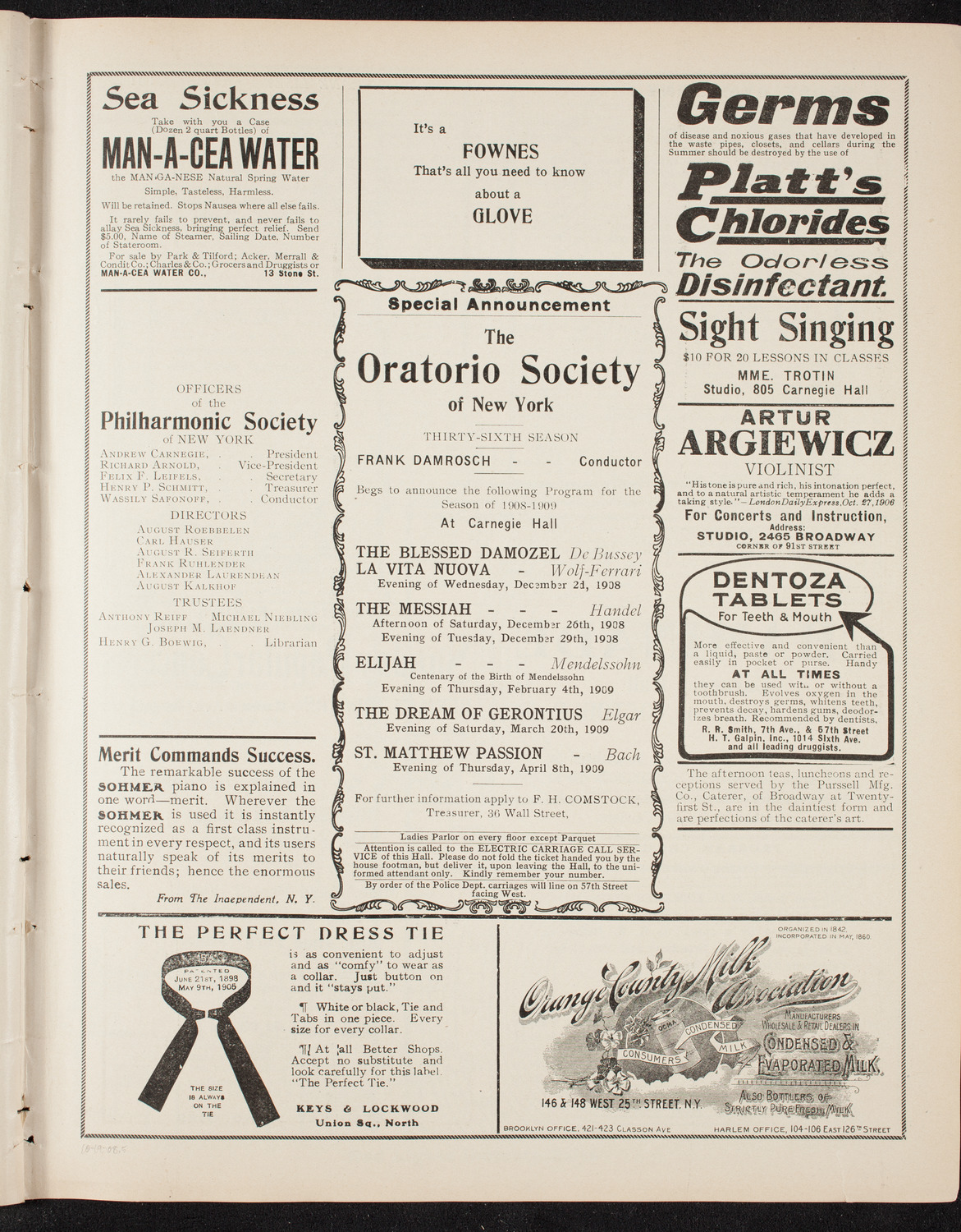 Philadelphia Orchestra, October 19, 1908, program page 9