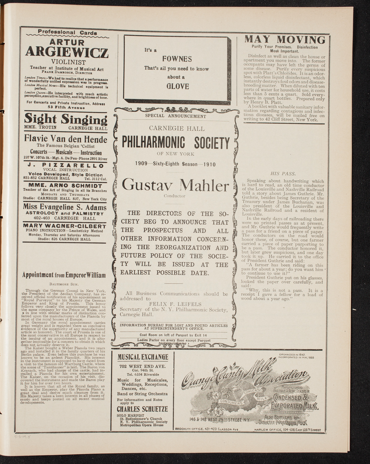 Paulist Chorister Society of Chicago, May 5, 1909, program page 9