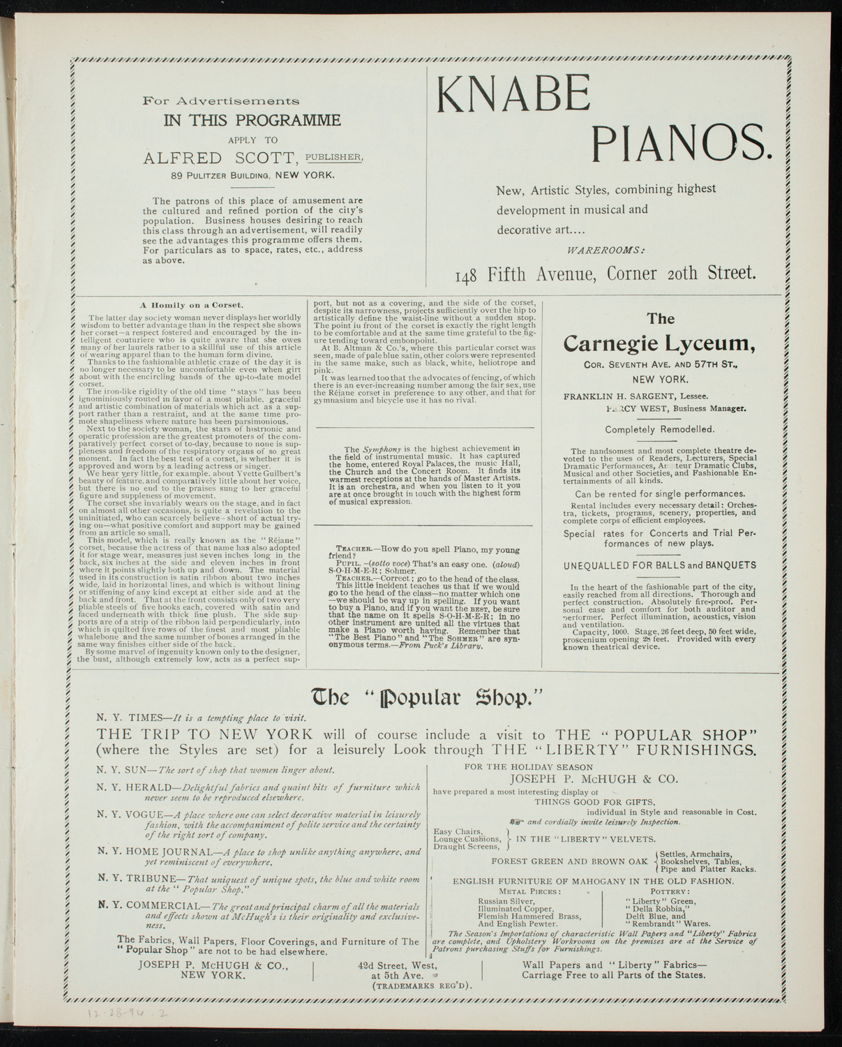 Oratorio Society of New York, December 28, 1896, program page 3