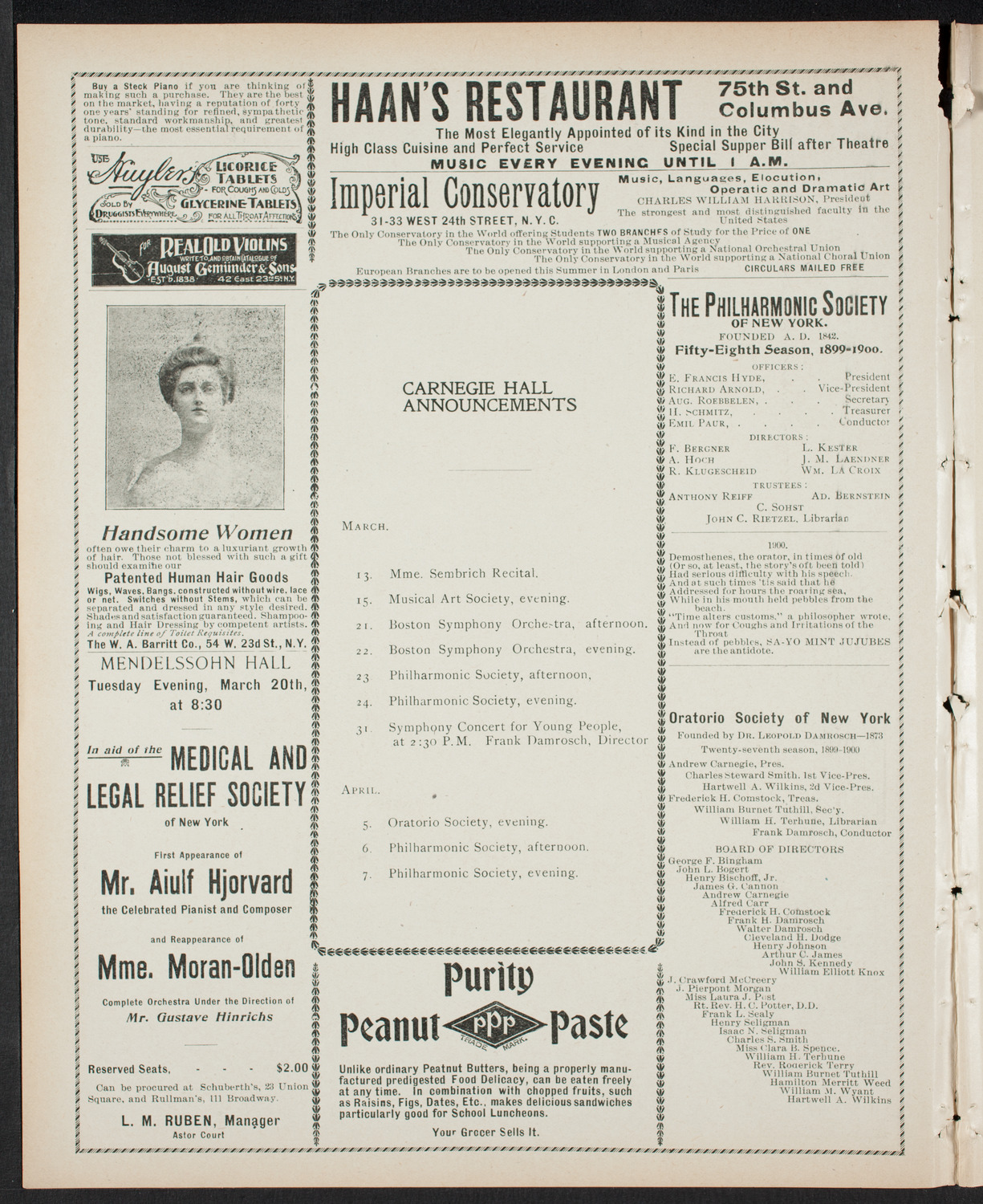 New York Philharmonic, March 10, 1900, program page 2
