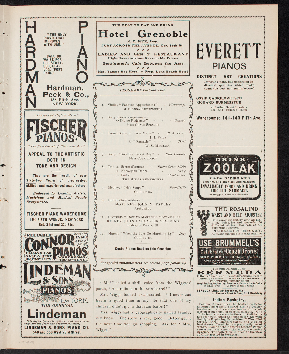 Benefit: St. Vincent de Paul Society, February 15, 1903, program page 7