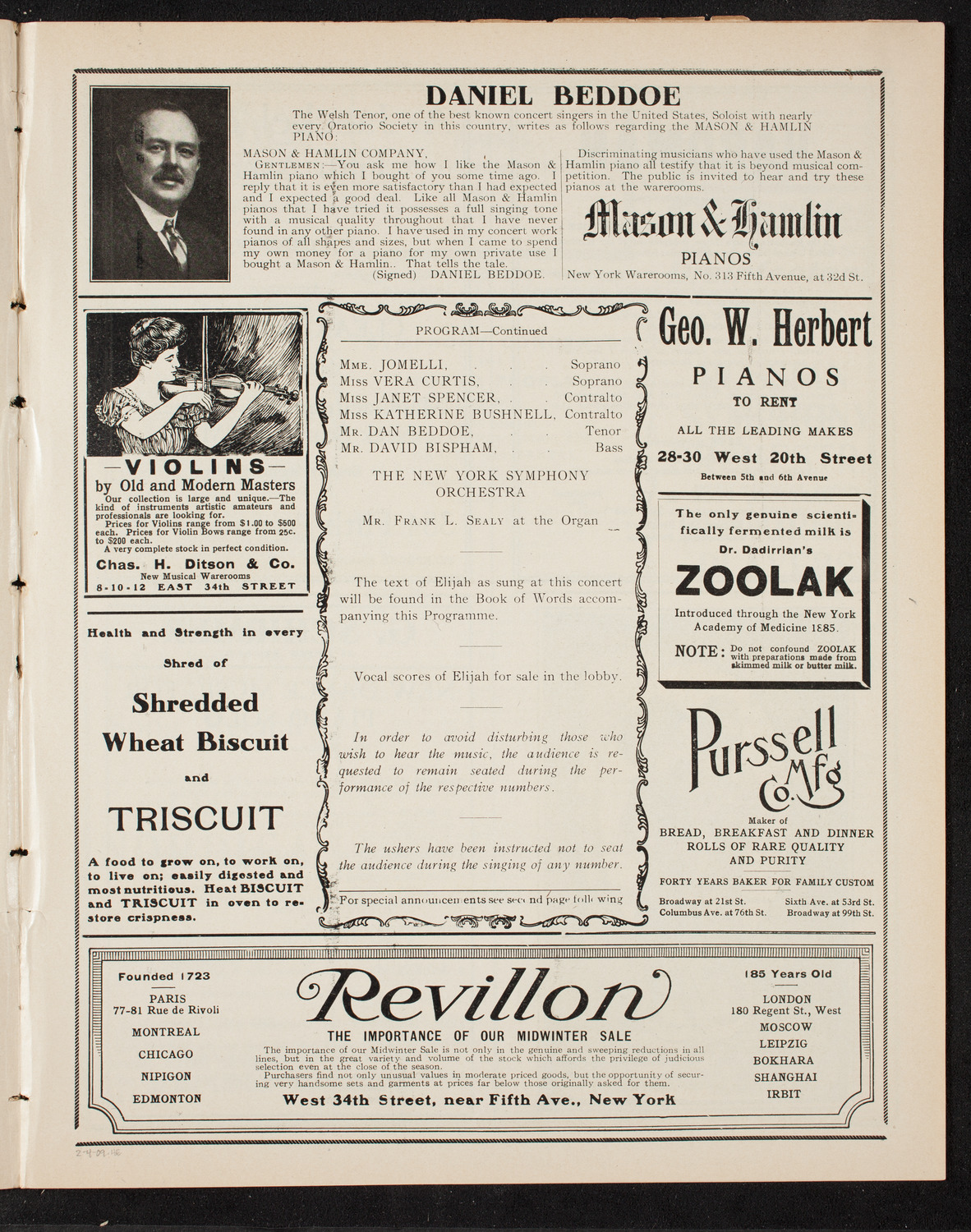 Oratorio Society of New York, February 4, 1909, program page 7