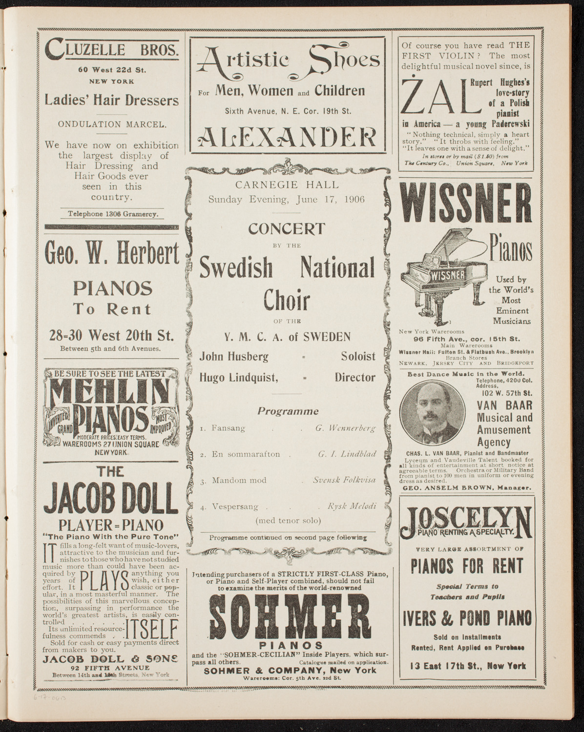 Swedish National Choir, June 17, 1906, program page 5