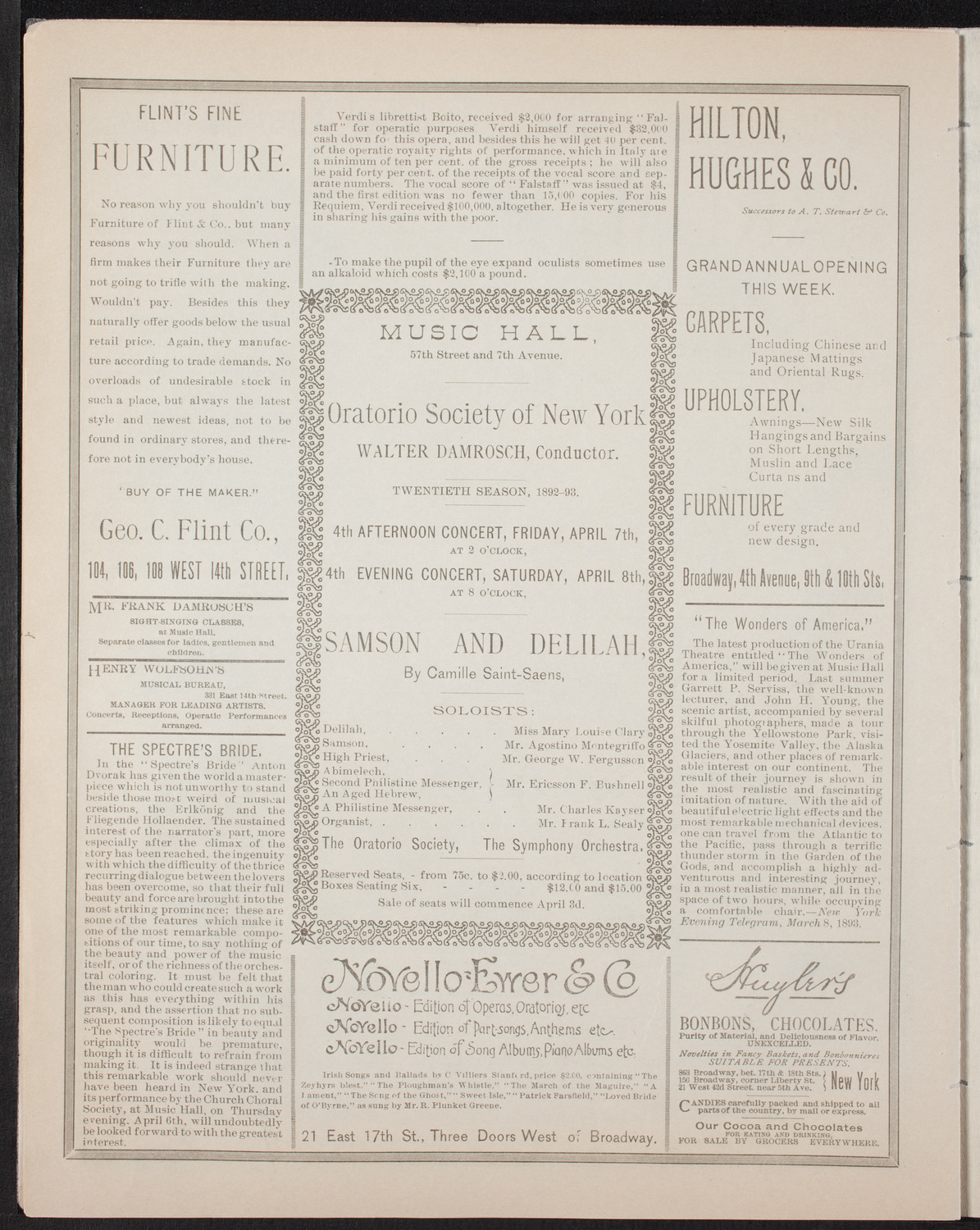 Damrosch Sunday Concert, April 2, 1893, program page 6