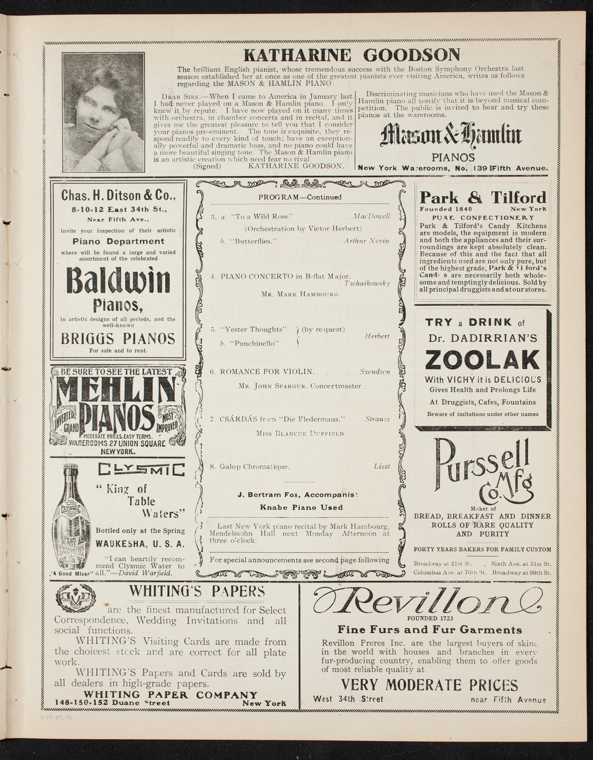 Benefit: St. Mark's Hospital, November 29, 1907, program page 7