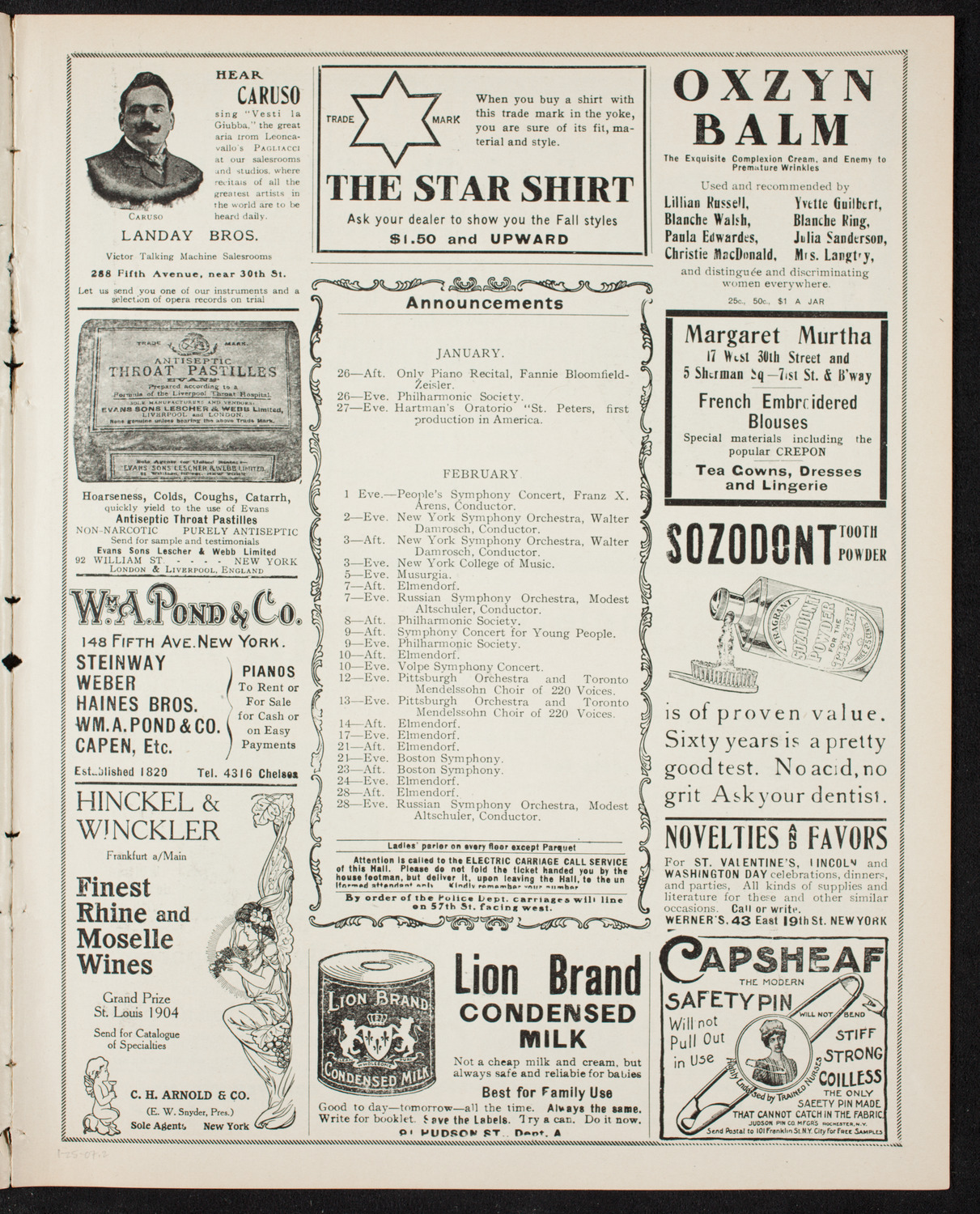 New York Philharmonic, January 25, 1907, program page 3