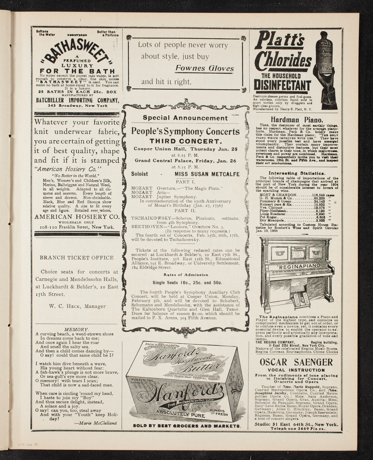 New York Philharmonic, January 5, 1906, program page 9