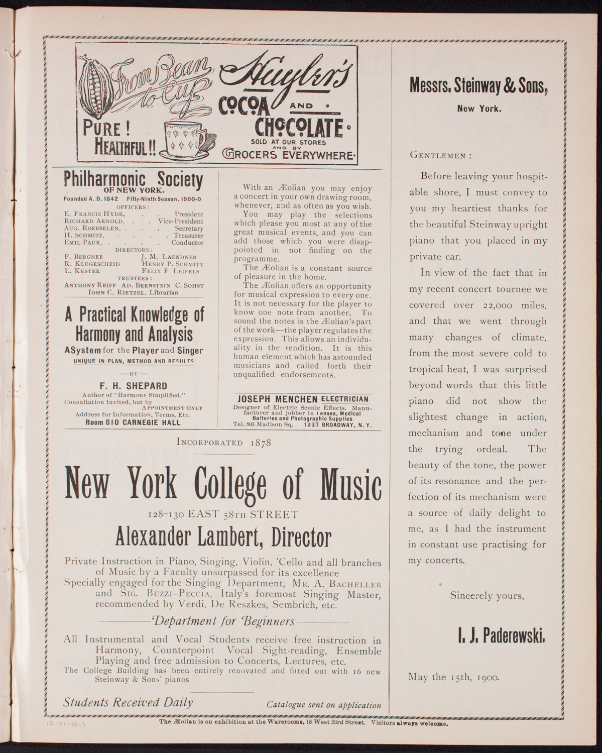 New York Philharmonic, December 21, 1900, program page 5