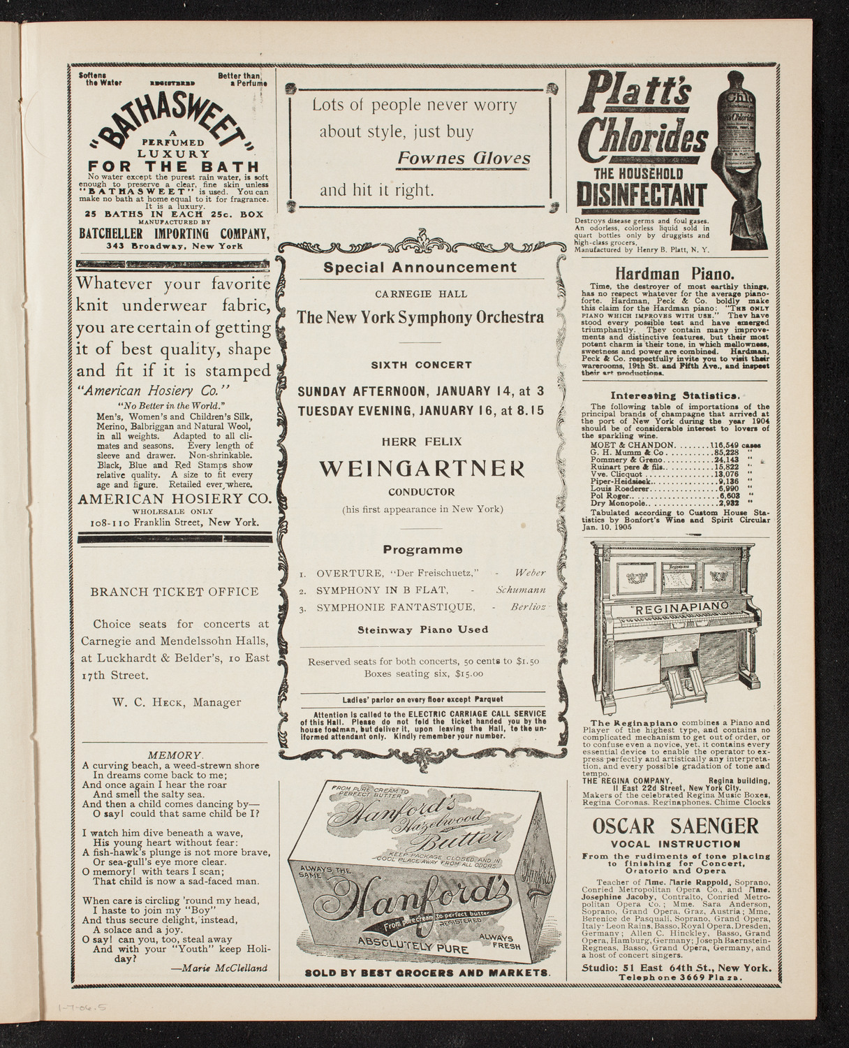 New York Symphony Orchestra, January 7, 1906, program page 9
