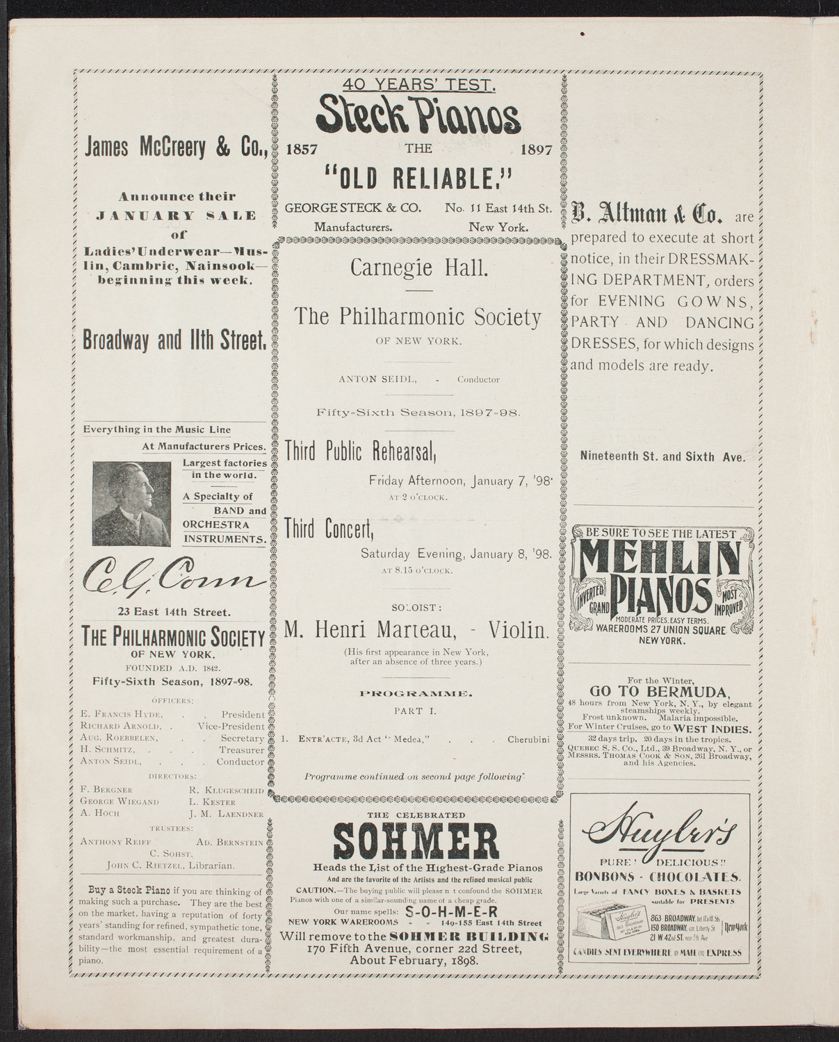 New York Philharmonic, January 7, 1898, program page 4