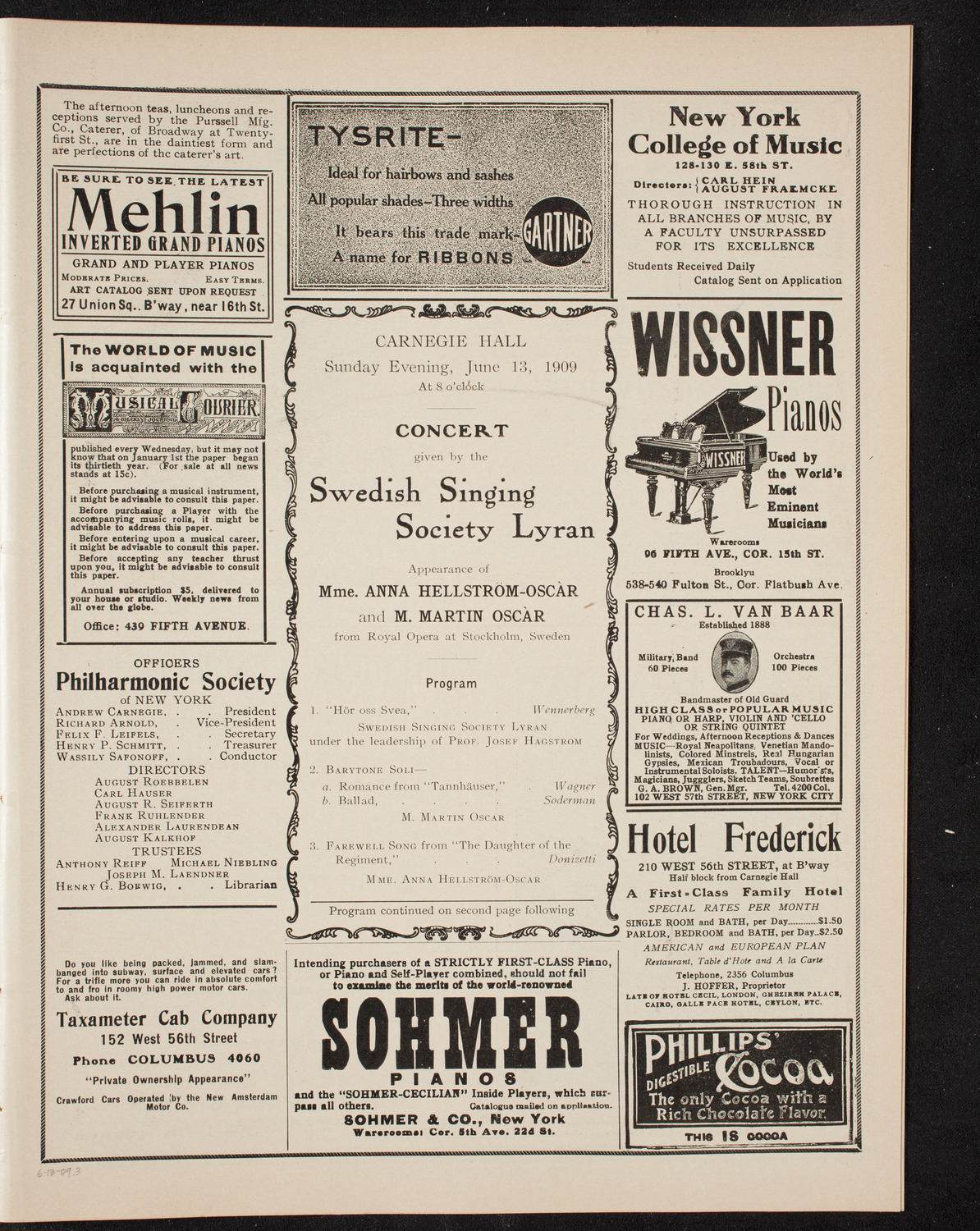 Lyran Swedish Singing Society, June 13, 1909, program page 5