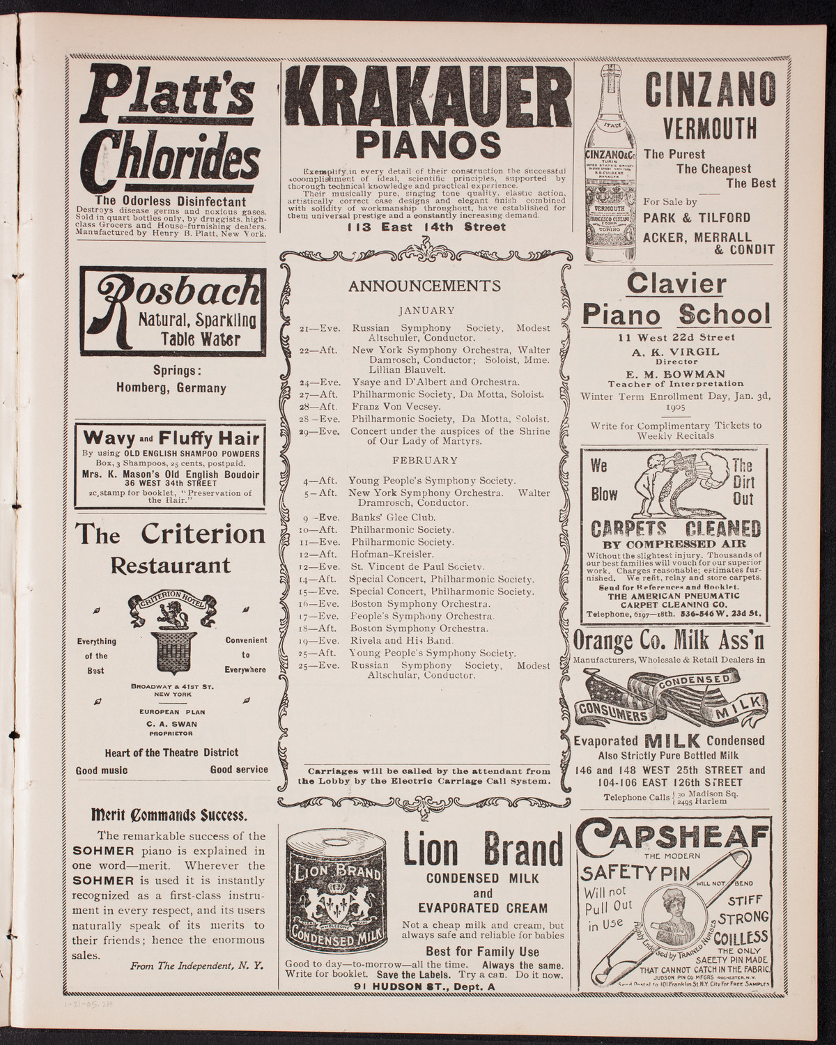 Franz von Vecsey, Violin, January 21, 1905, program page 3