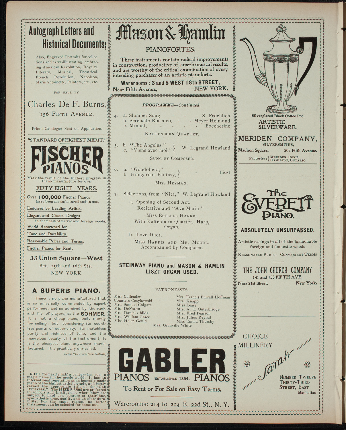 W. Legrand Howland Musicale, April 25, 1899, program page 6