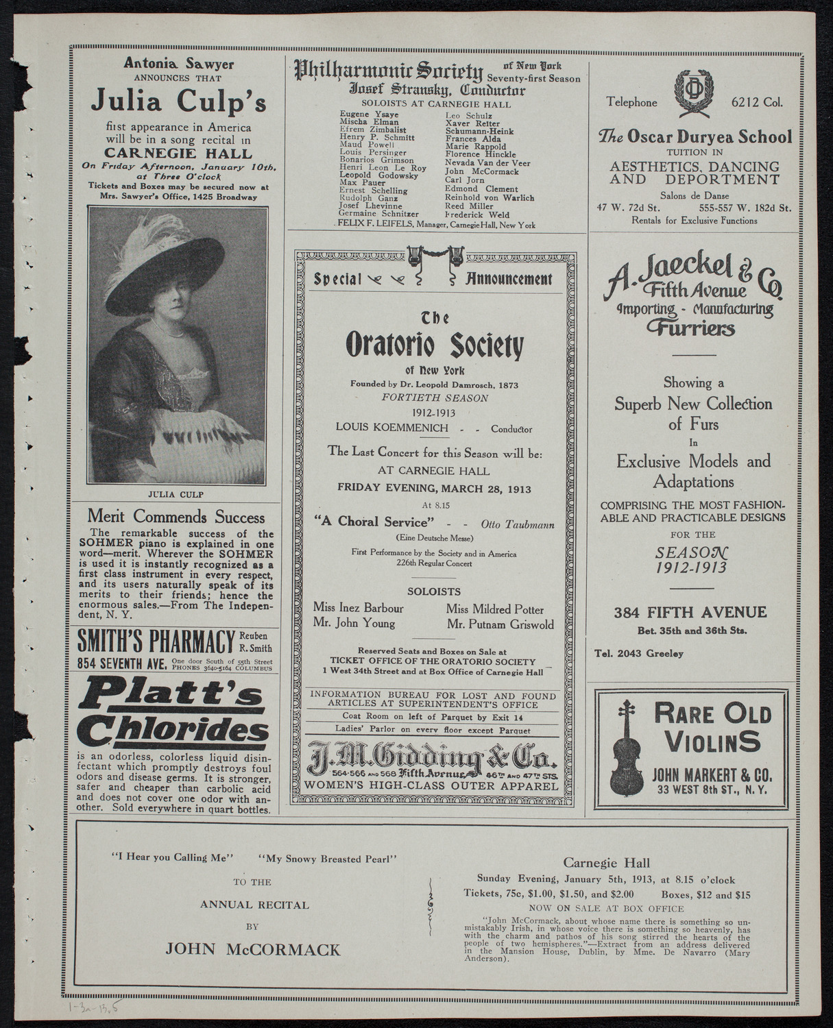 New York Philharmonic, January 3, 1913, program page 9