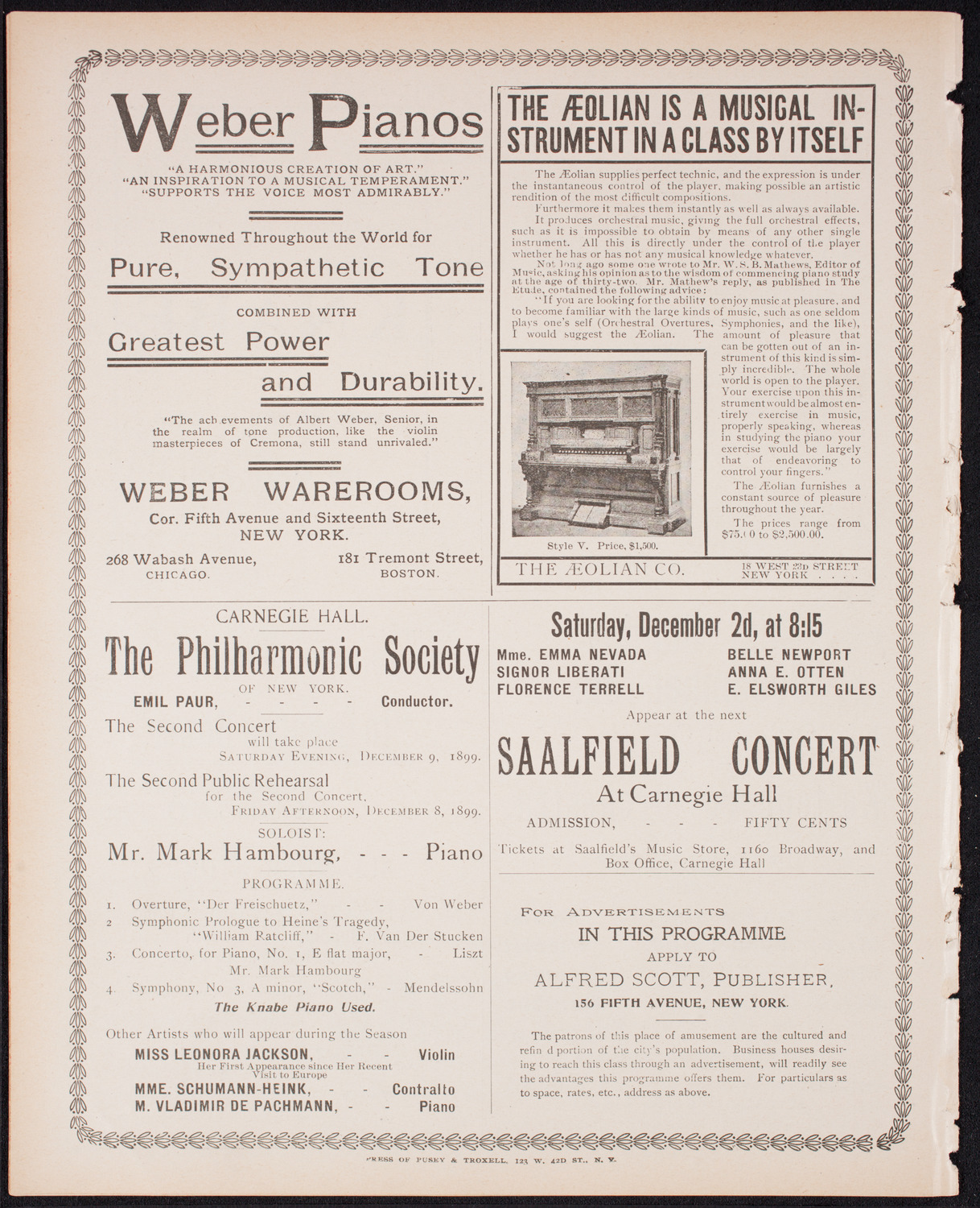 Kaltenborn Orchestra, November 26, 1899, program page 8