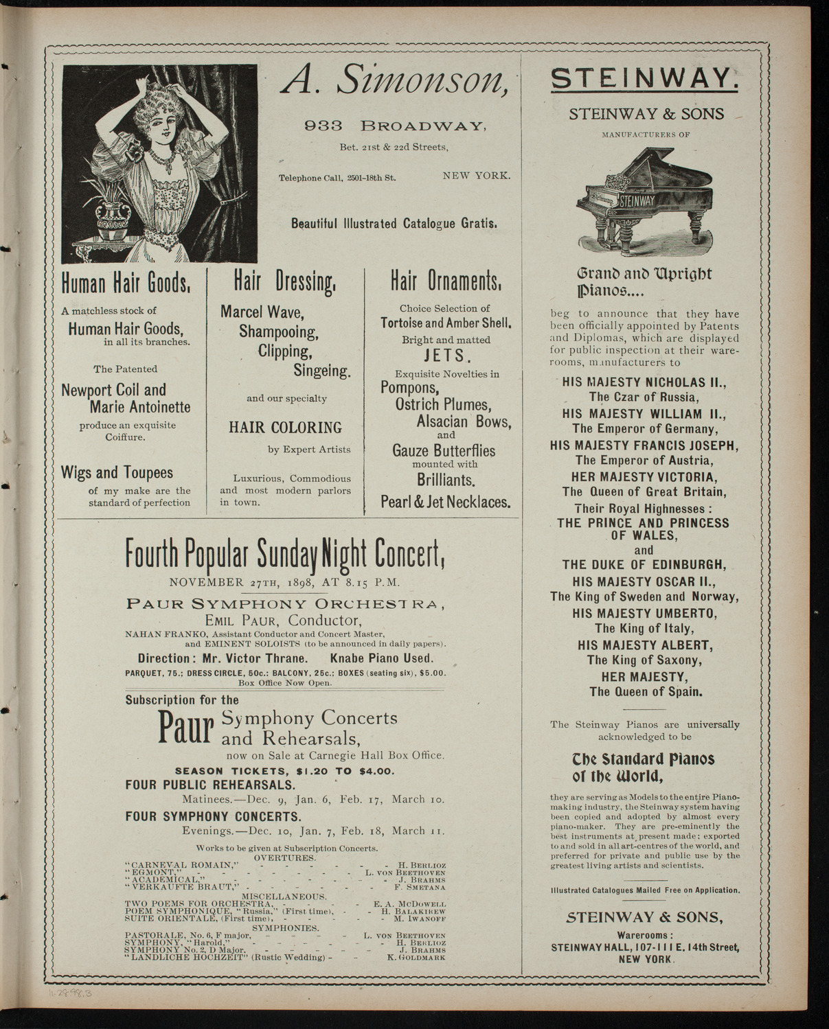 Richard Burmeister, November 21, 1898, program page 5