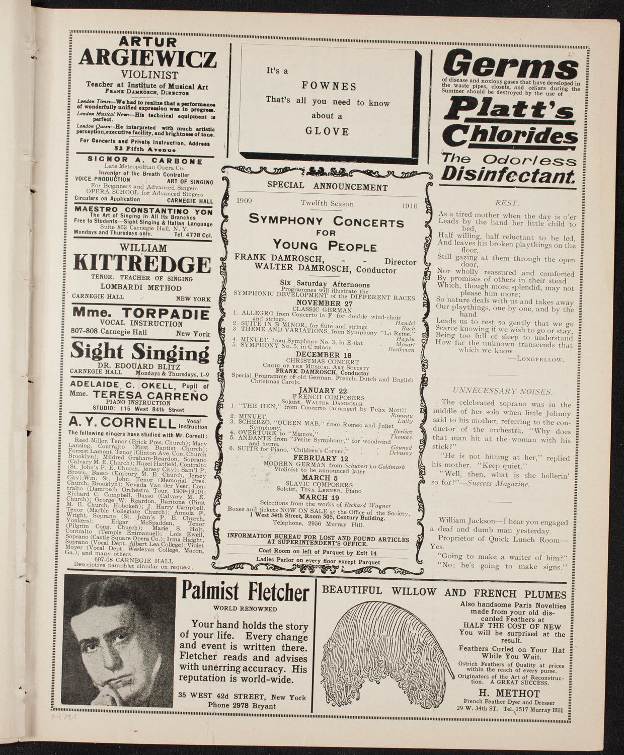 New York Philharmonic, November 4, 1909, program page 9
