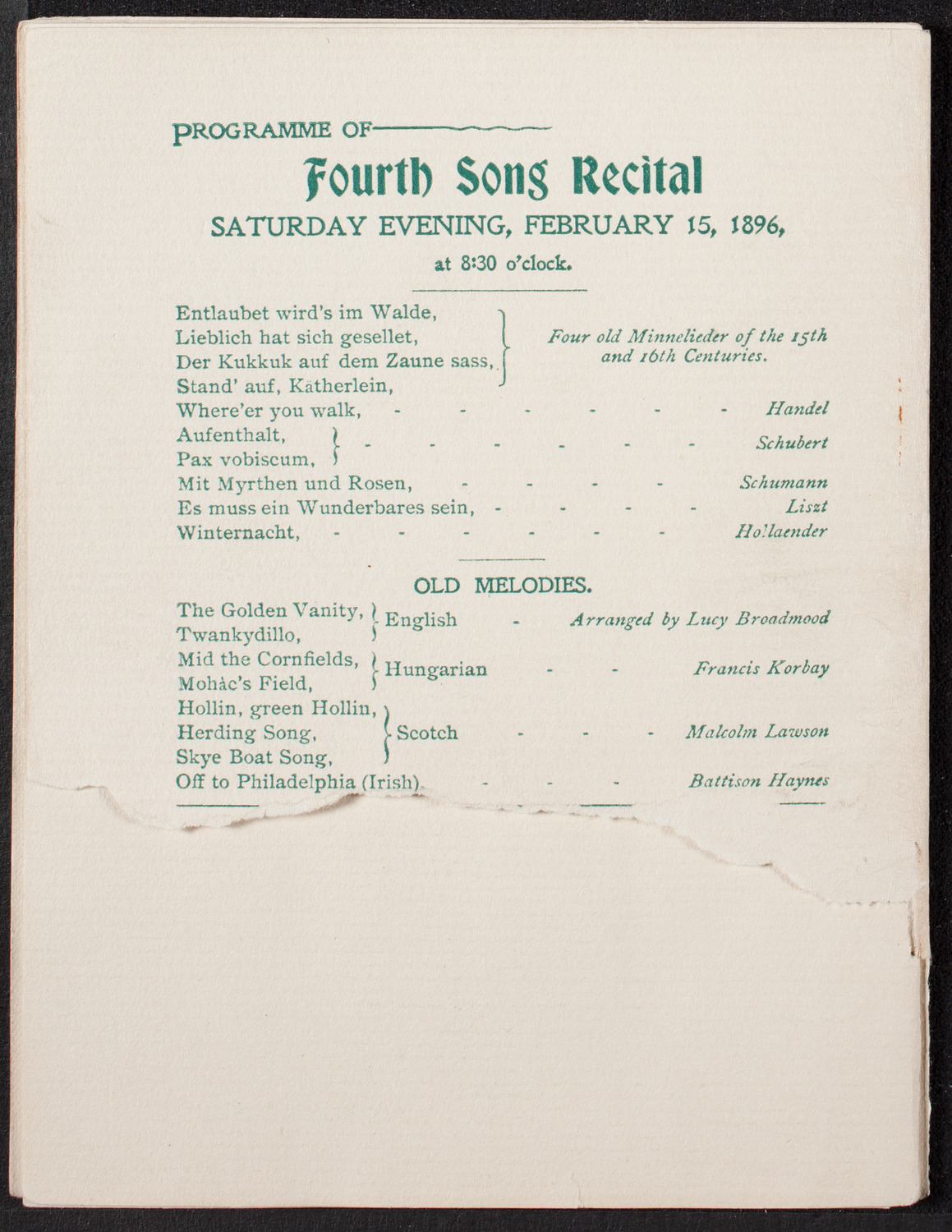 Plunket Greene, February 11, 1896, program page 17