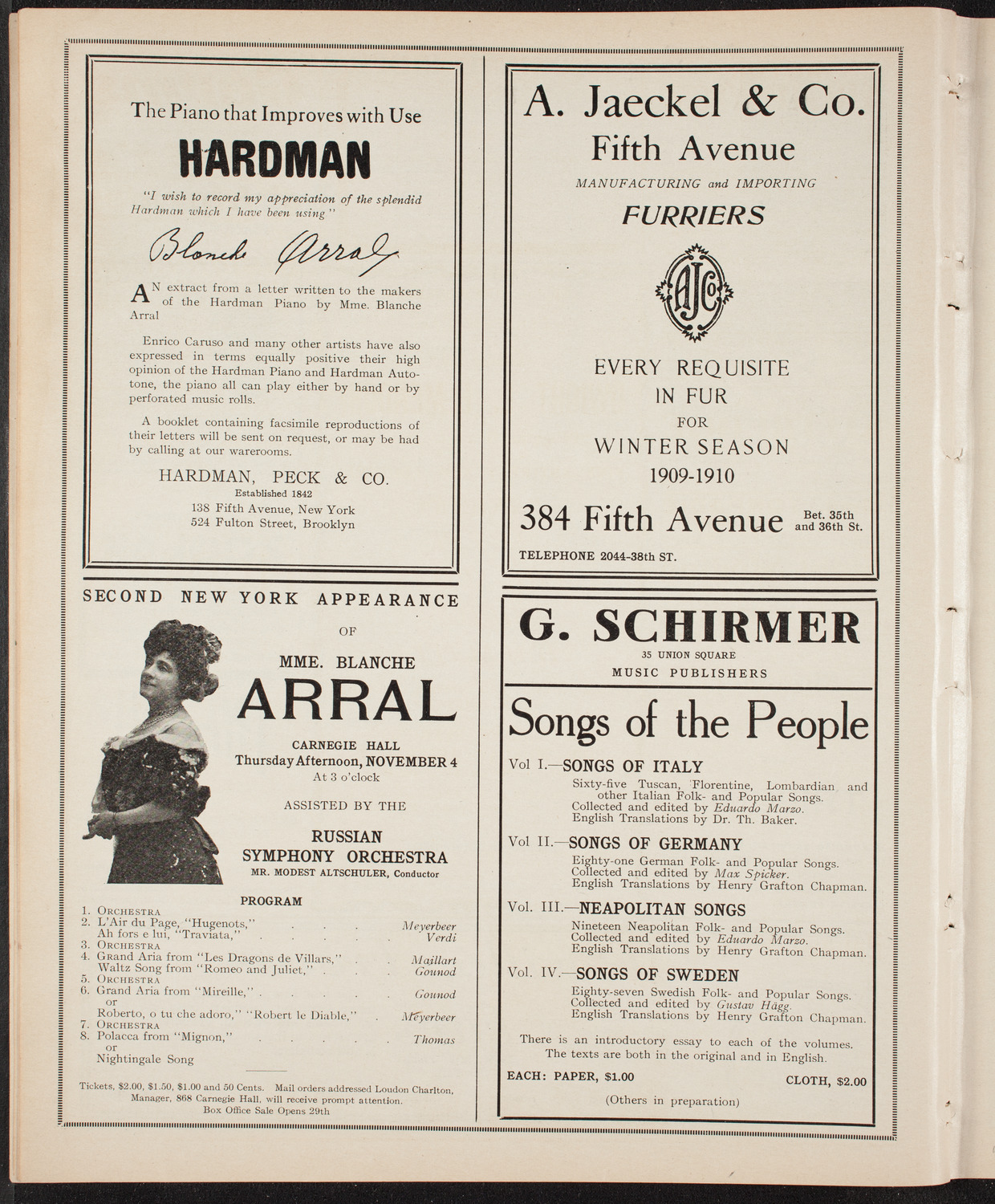 Johanna Gadski, Soprano, October 31, 1909, program page 8