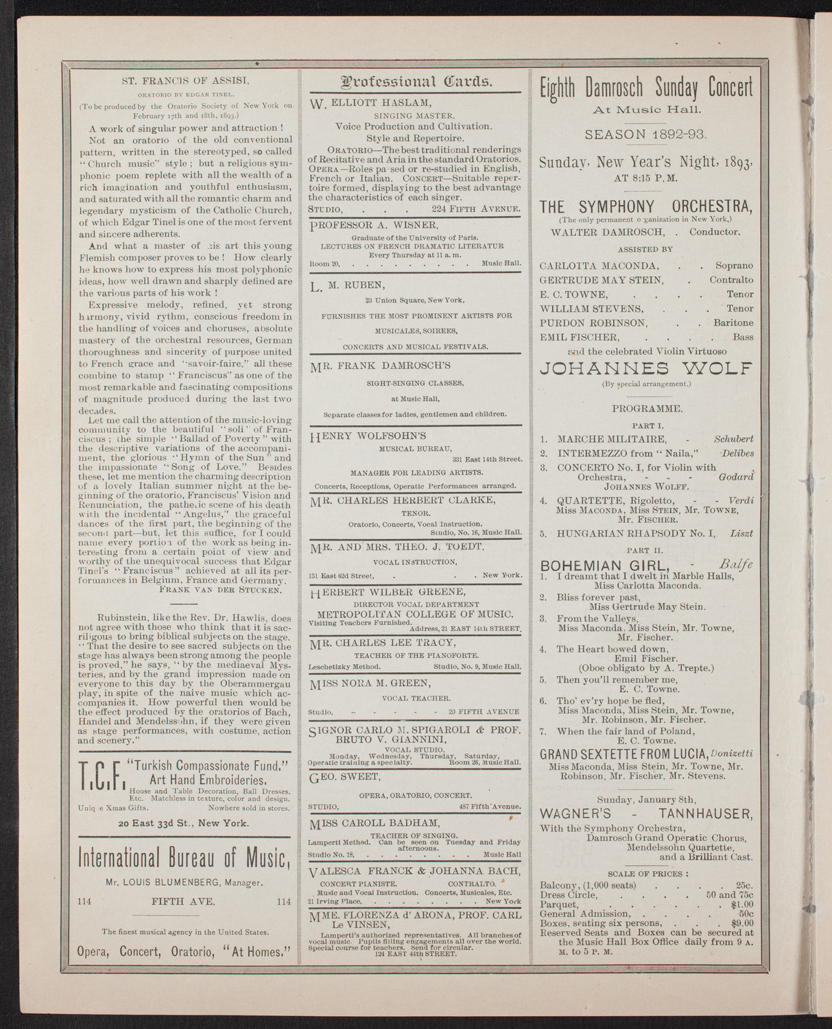 Oratorio Society of New York, December 30, 1892, program page 2