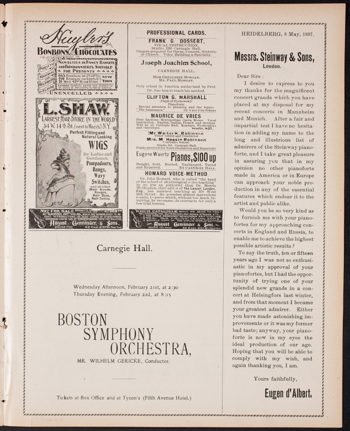 New York Philharmonic, January 26, 1900, program page 5