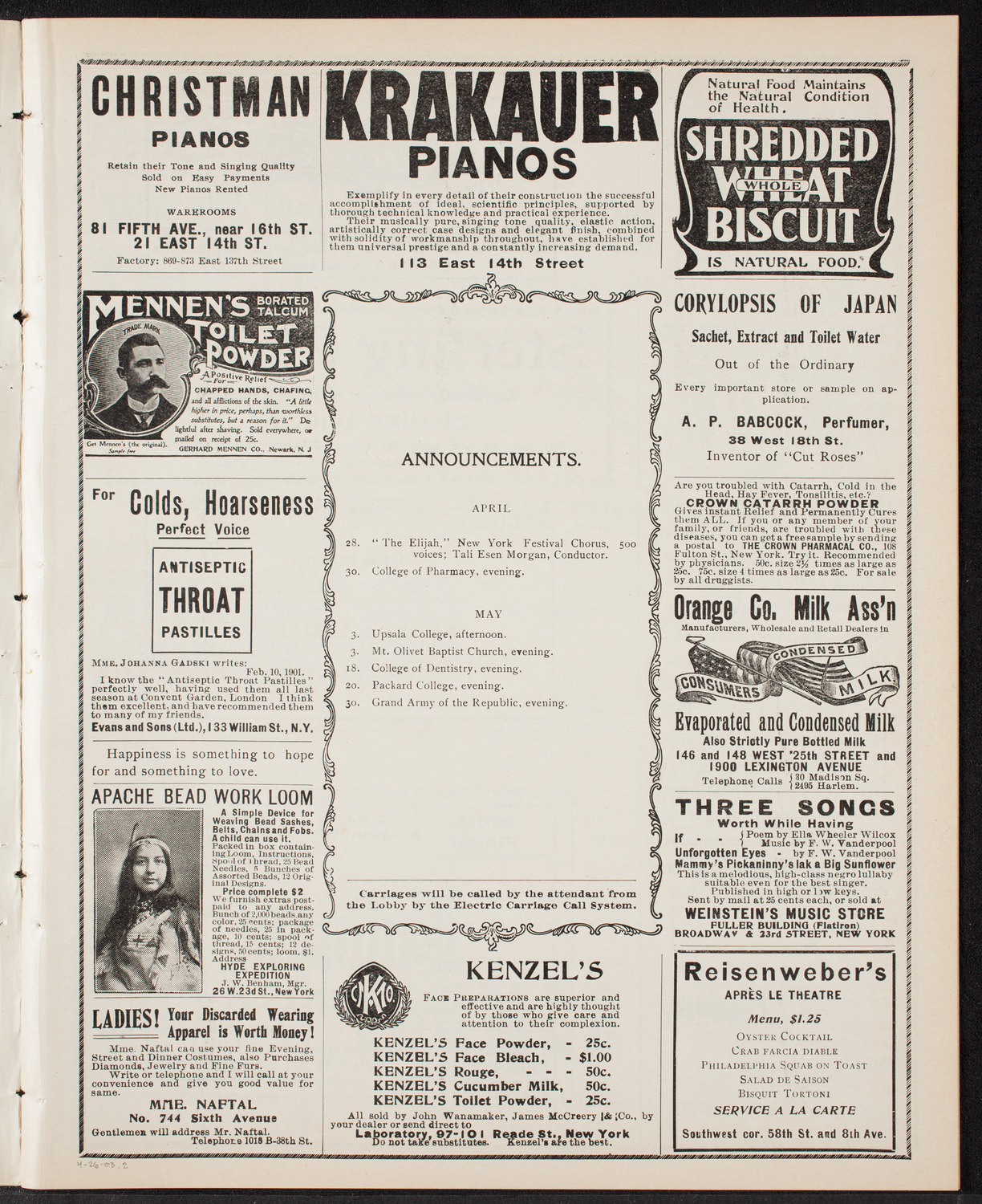 Advanced Singing Class of The People's Choral Union, April 26, 1903, program page 3