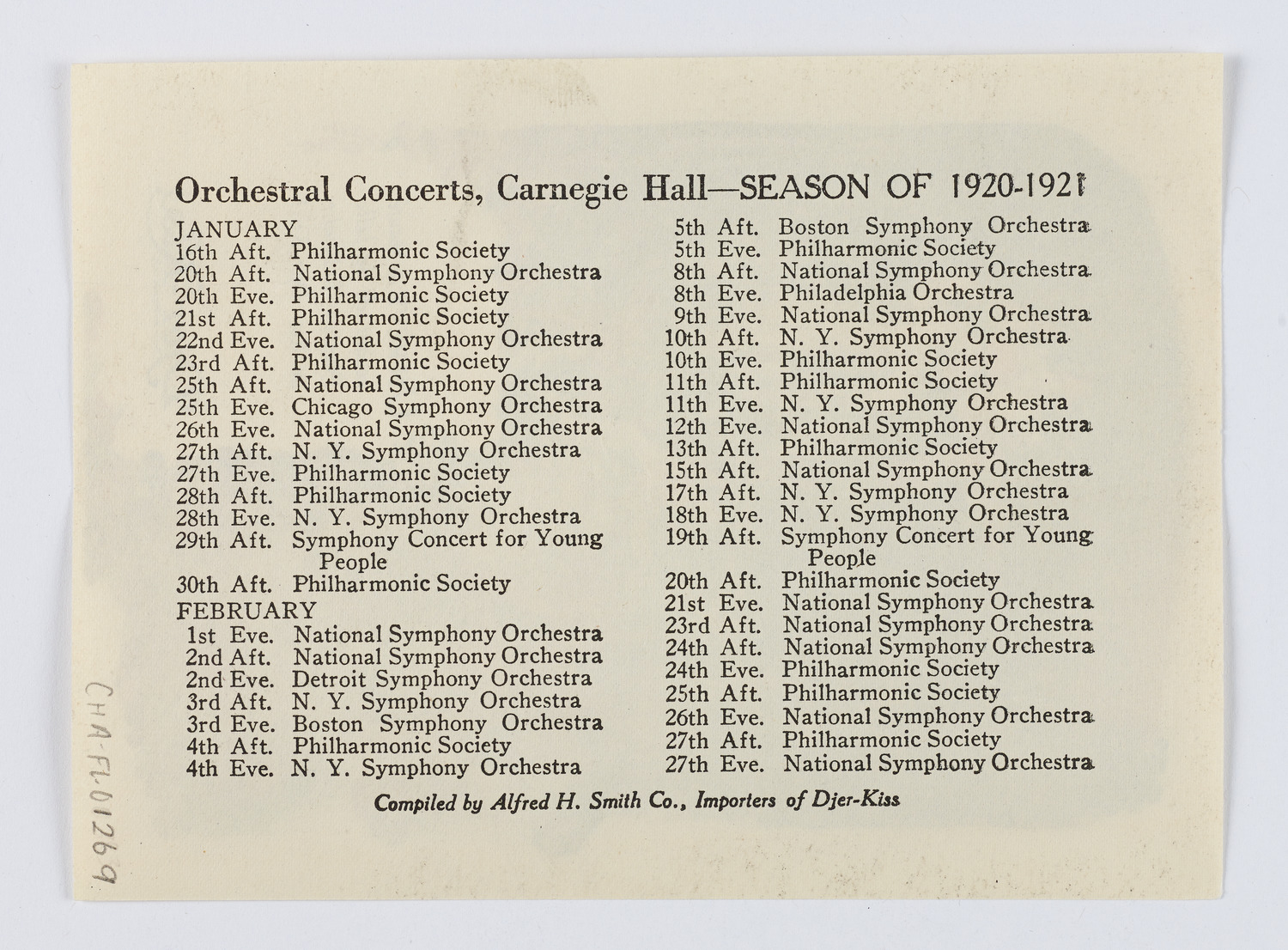 Djer-Kiss Cosmetics Orchestral Concert Schedules, 1921