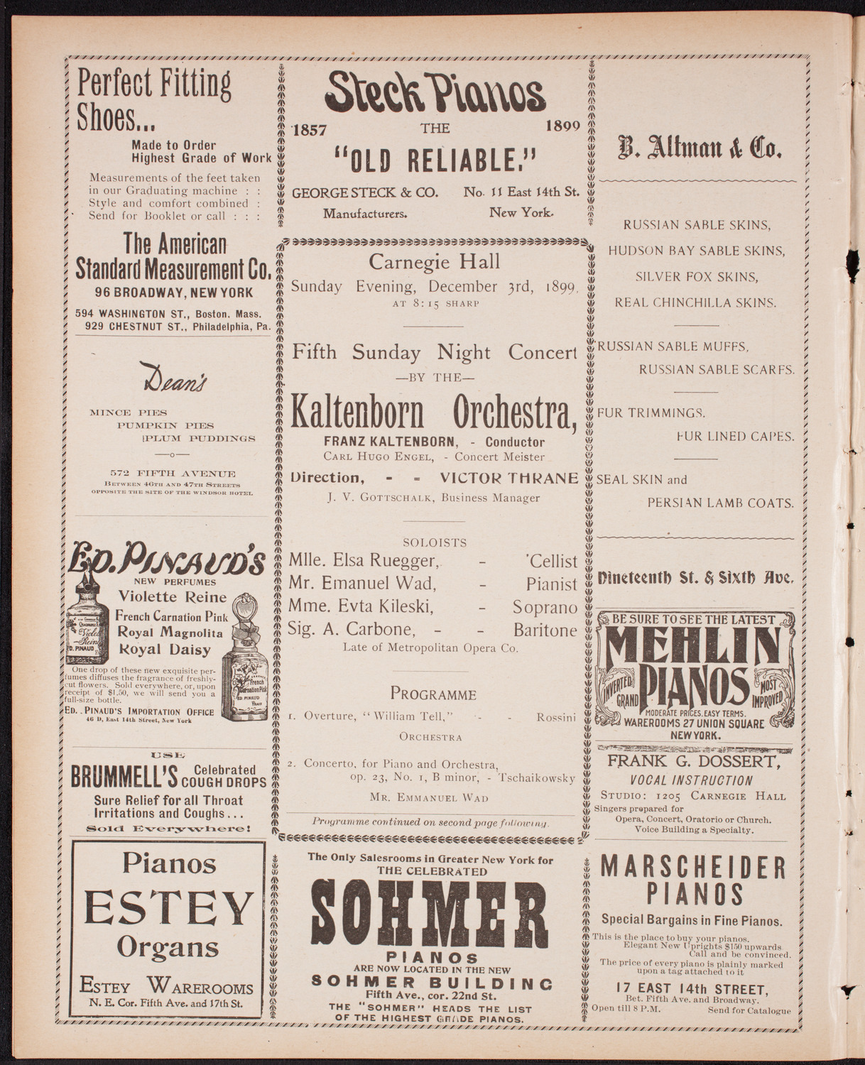 Kaltenborn Orchestra, December 3, 1899, program page 4