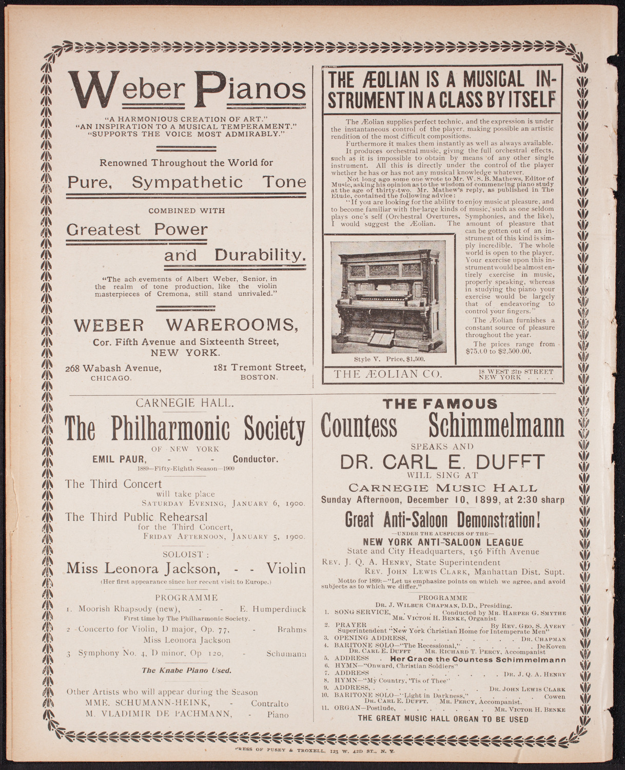 New York Premiere, December 8, 1899, program page 12