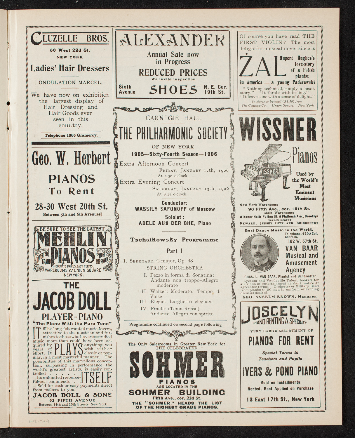 New York Philharmonic, January 12, 1906, program page 5