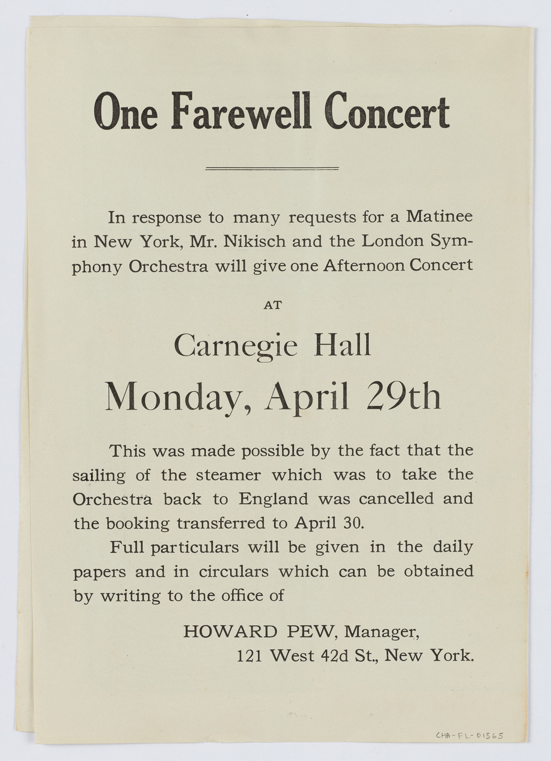 London Symphony Orchestra, April 29, 1912