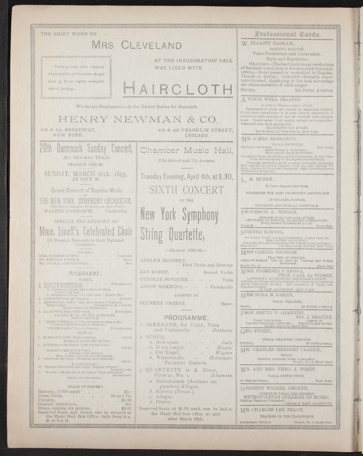 New York Philharmonic, March 24, 1893, program page 2