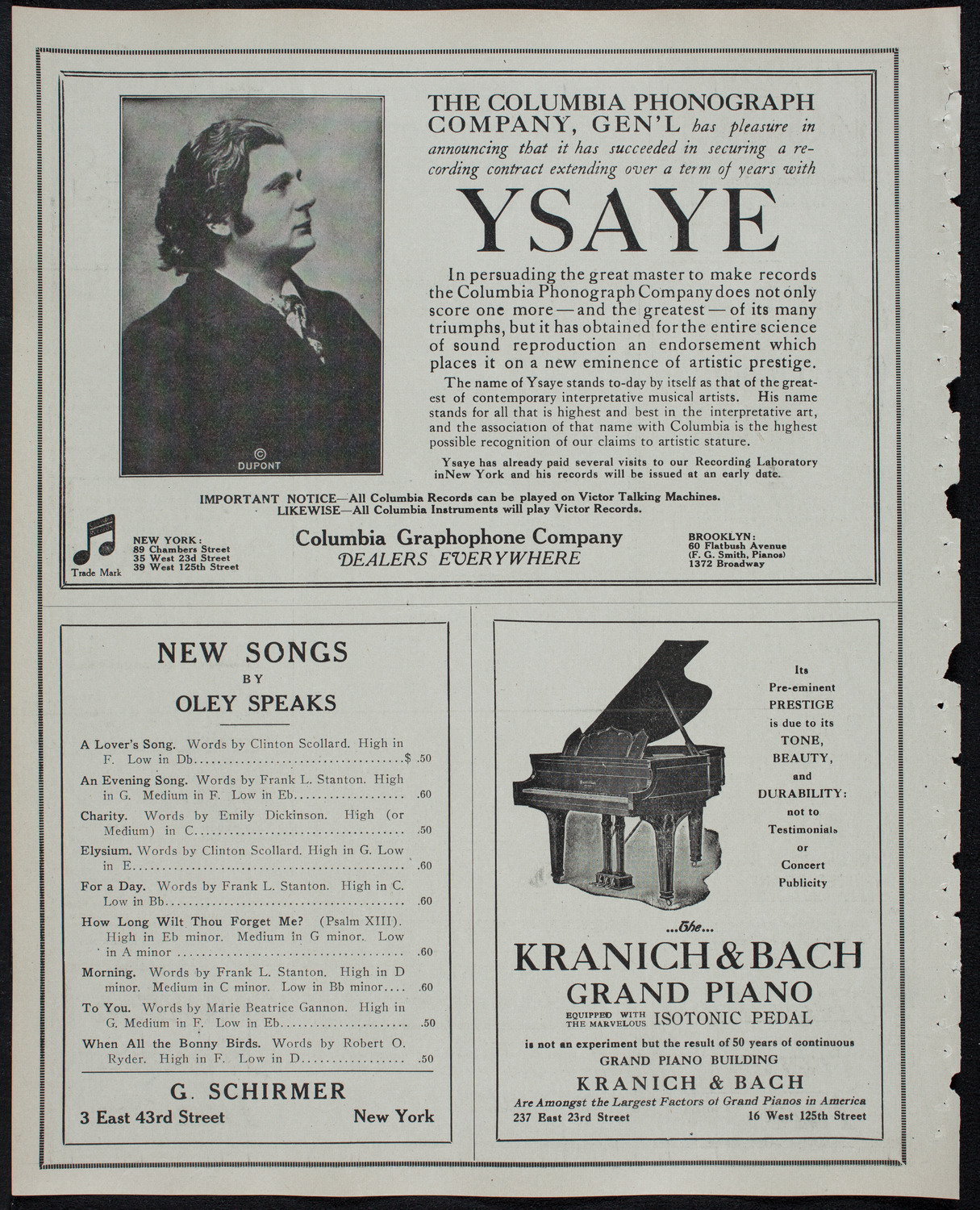 Eugène Ysaÿe, Violin, February 16, 1913, program page 6