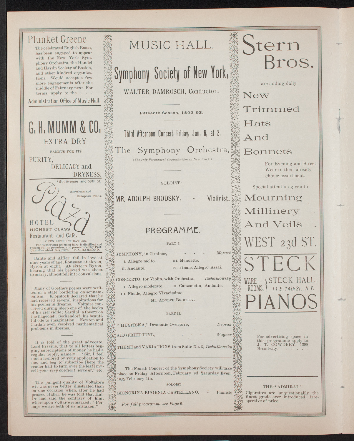 New York Symphony Orchestra, January 6, 1893, program page 4