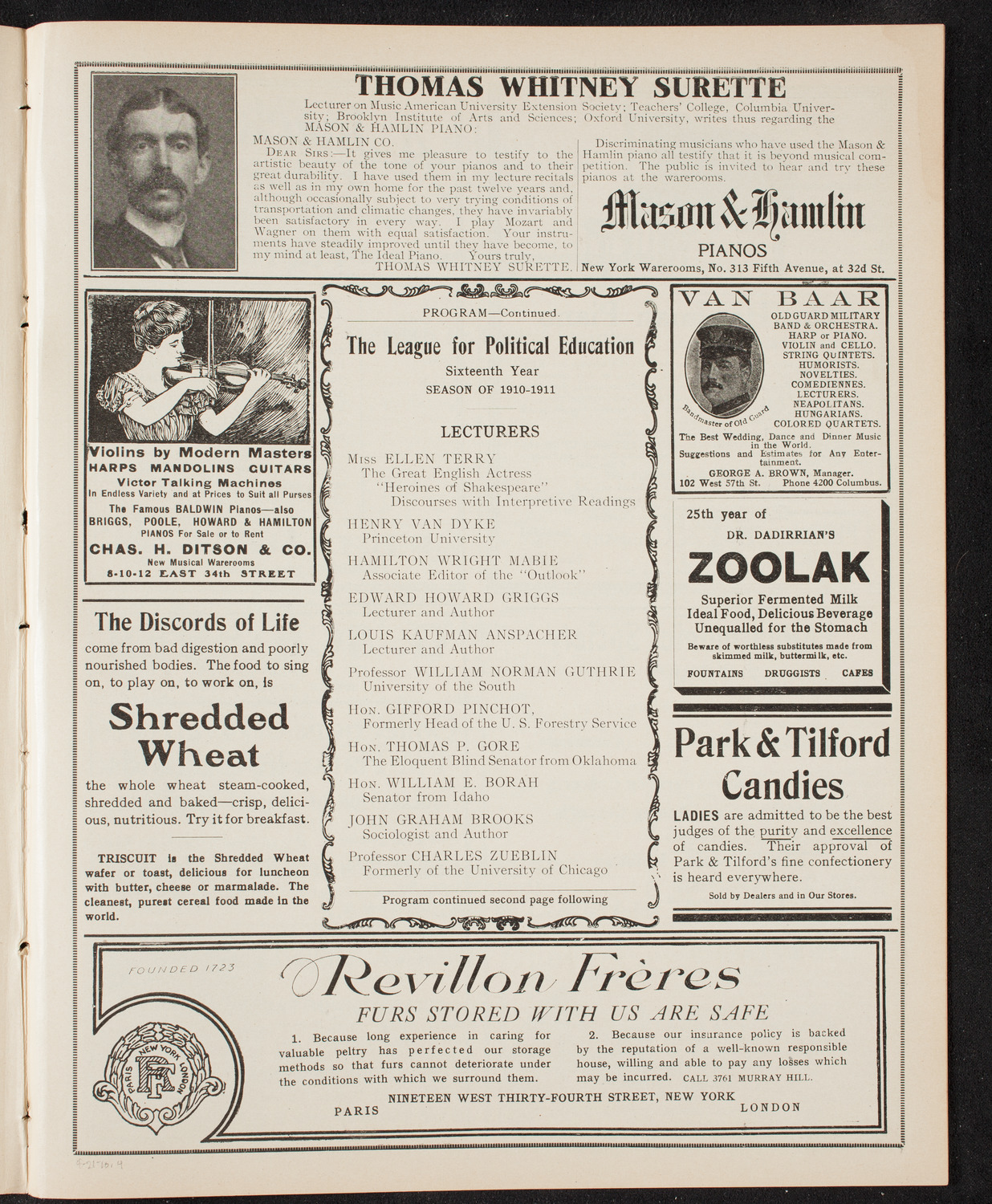 Meeting: The League for Political Education, April 21, 1910, program page 7