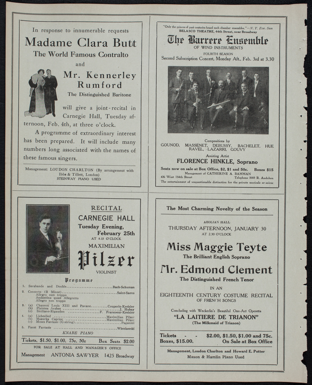 Julia Culp, Contralto, January 28, 1913, program page 10
