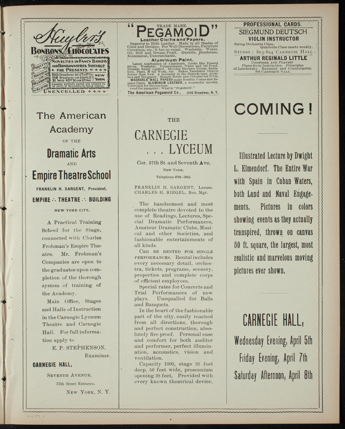 Lecture on Wild Animals of Wyoming, April 4, 1899, program page 7