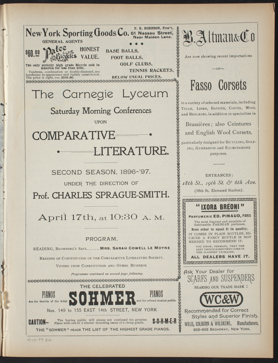 Saturday Morning Conferences on Comparative Literature, April 17, 1897, program page 3
