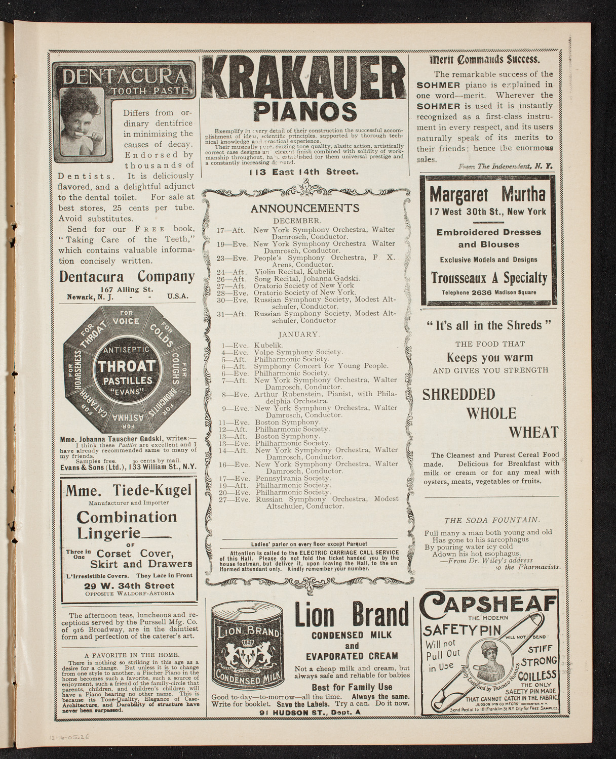 New York Philharmonic, December 16, 1905, program page 3
