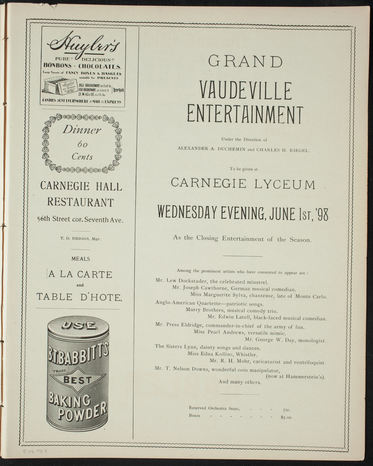 Marti Charity Association Benefit for Helpless and Destitute Cubans of New York, May 28, 1898, program page 7