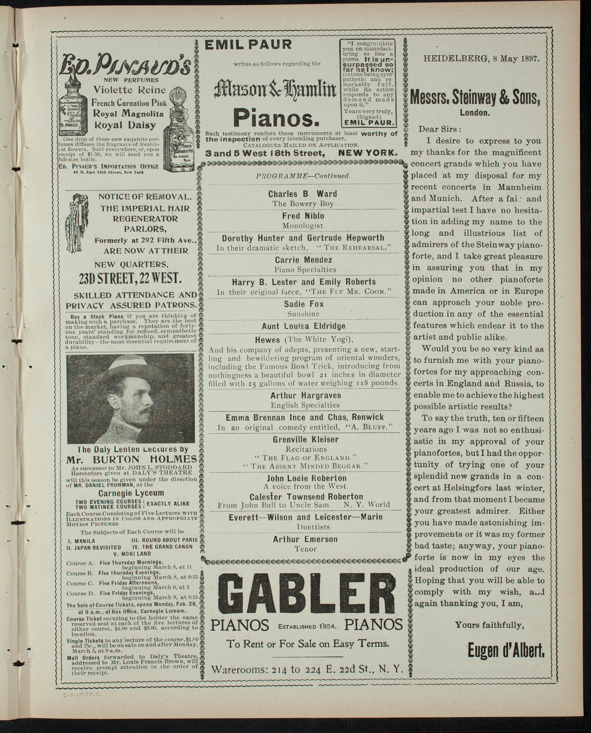 Benefit Vaudeville Entertainment for Widows and Orphans of English Soldiers of English-Boer War, February 2, 1900, program page 3