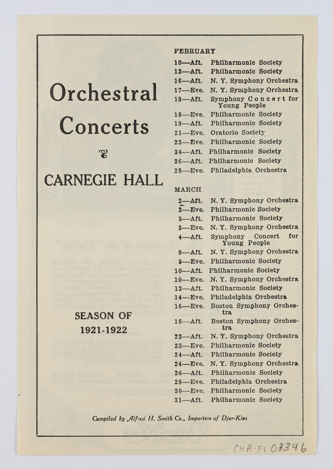 Djer-Kiss Cosmetics Orchestral Concert Schedules, 1922