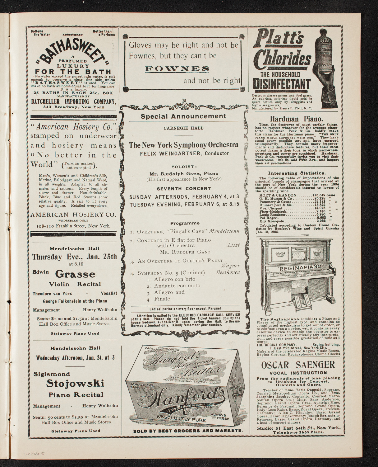 New York Symphony Orchestra, January 14, 1906, program page 9