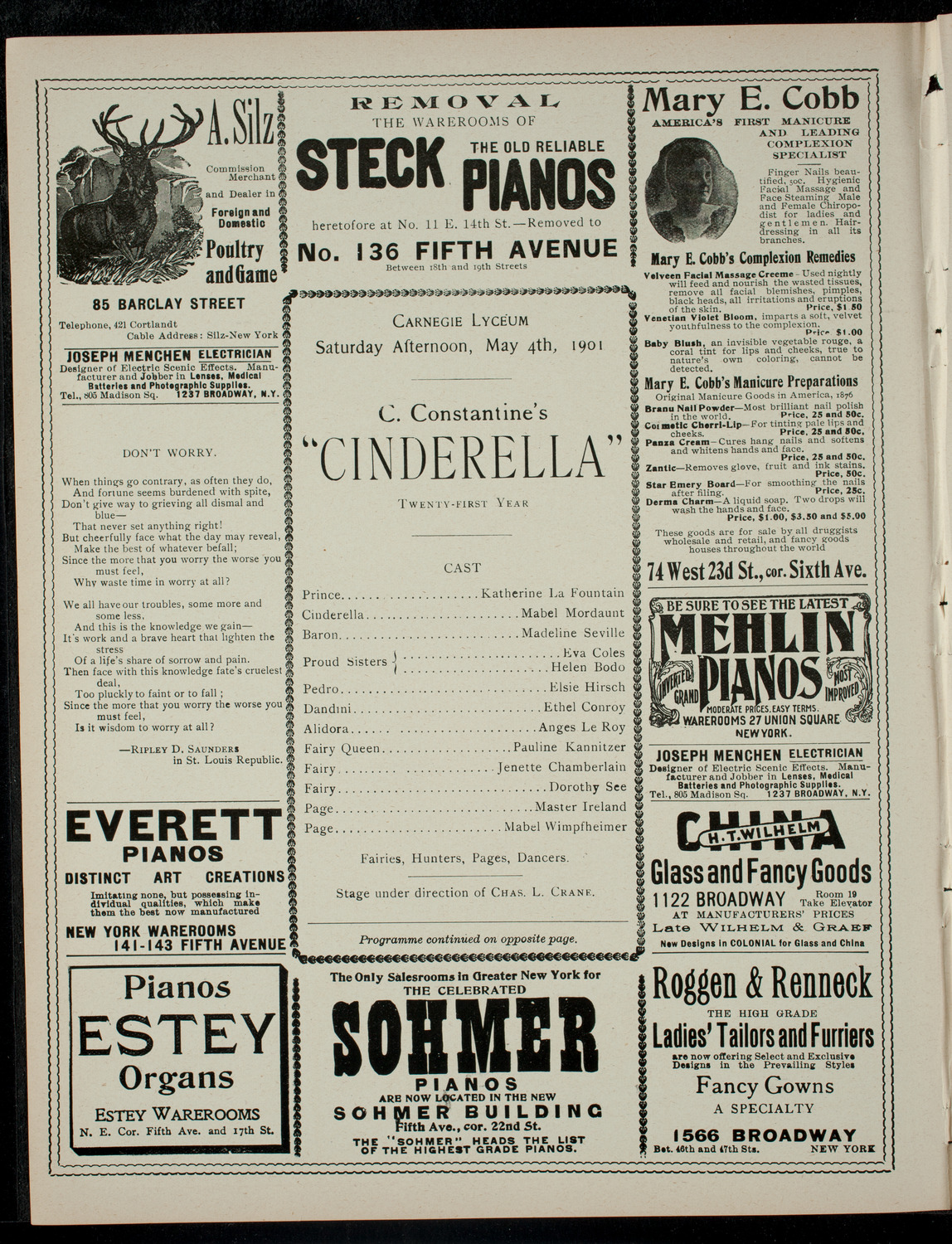 C. Constantine's "Cinderella", May 4, 1901, program page 2