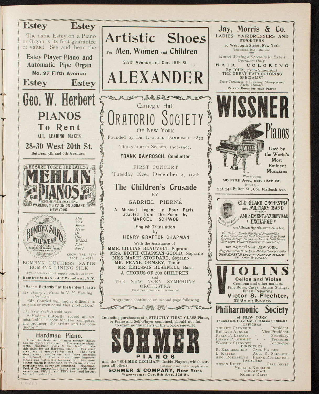 Oratorio Society of New York, December 4, 1906, program page 5
