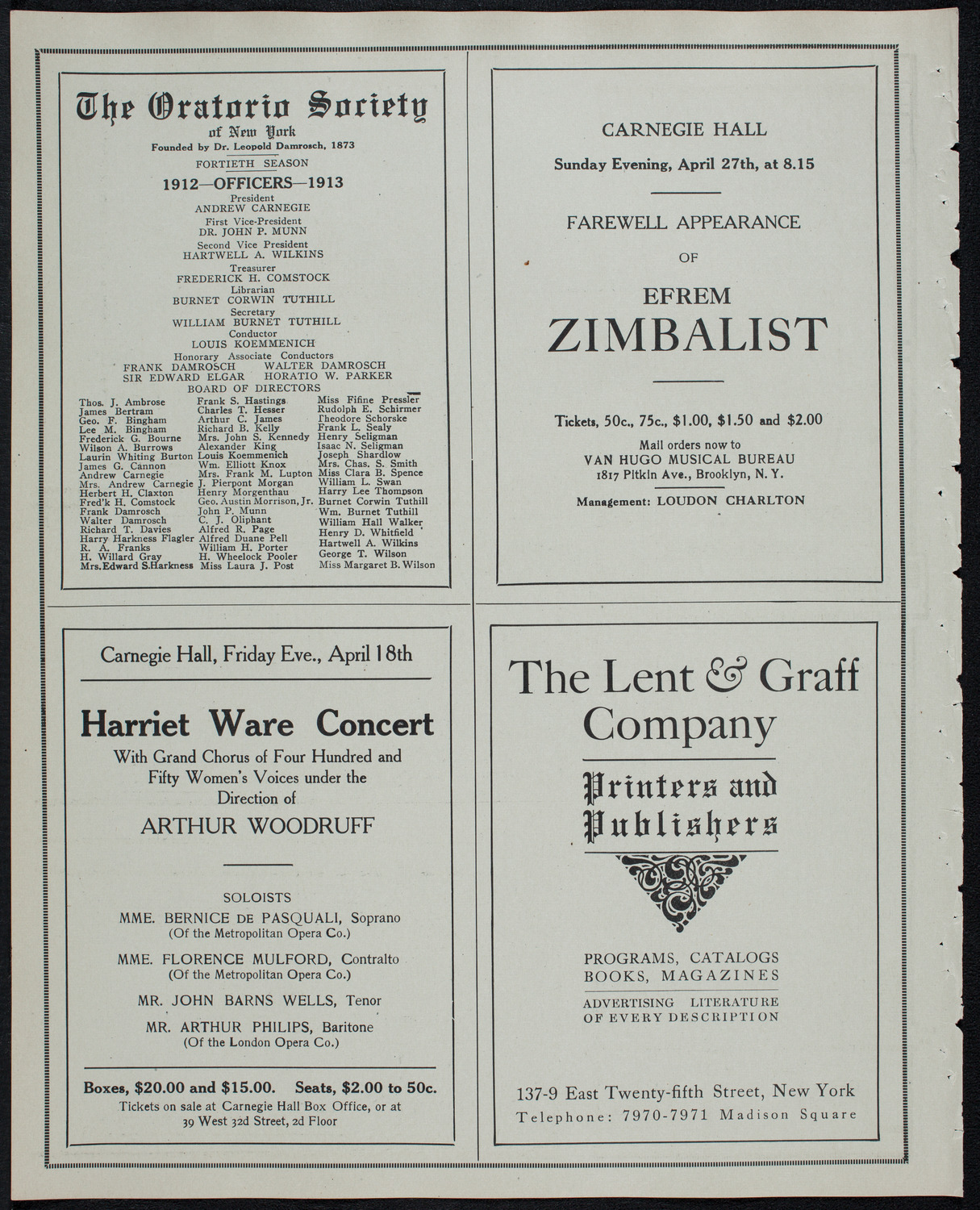 Columbia University Festival Chorus, April 16, 1913, program page 10