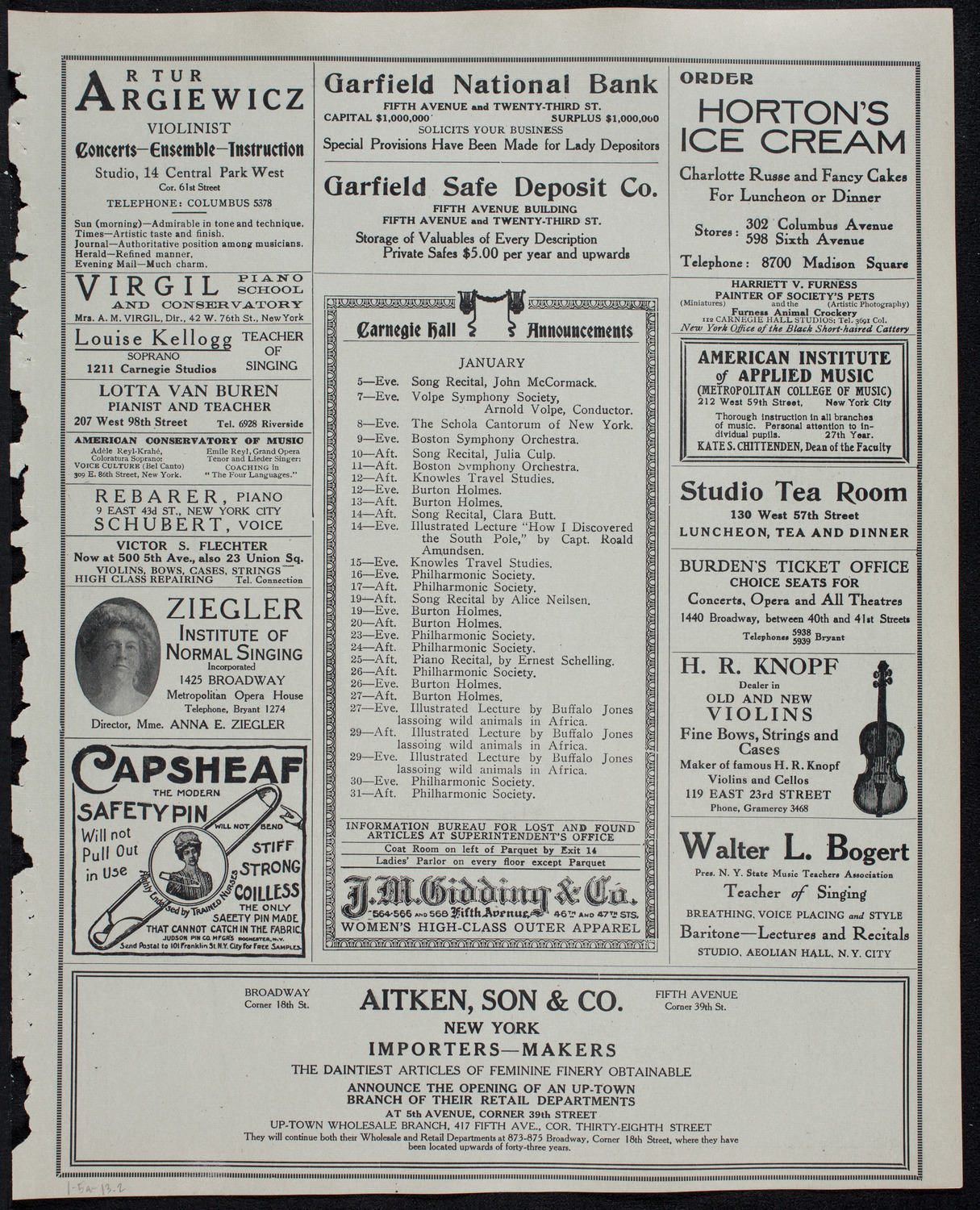 New York Philharmonic, January 5, 1913, program page 3