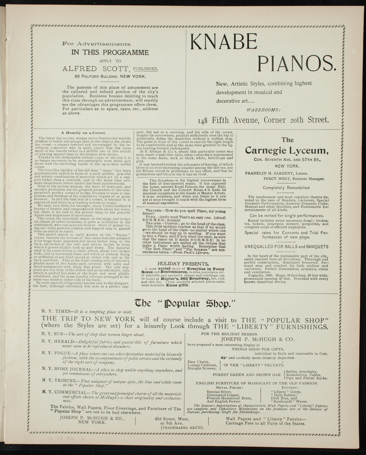 Sousa and His Men, December 27, 1896, program page 3