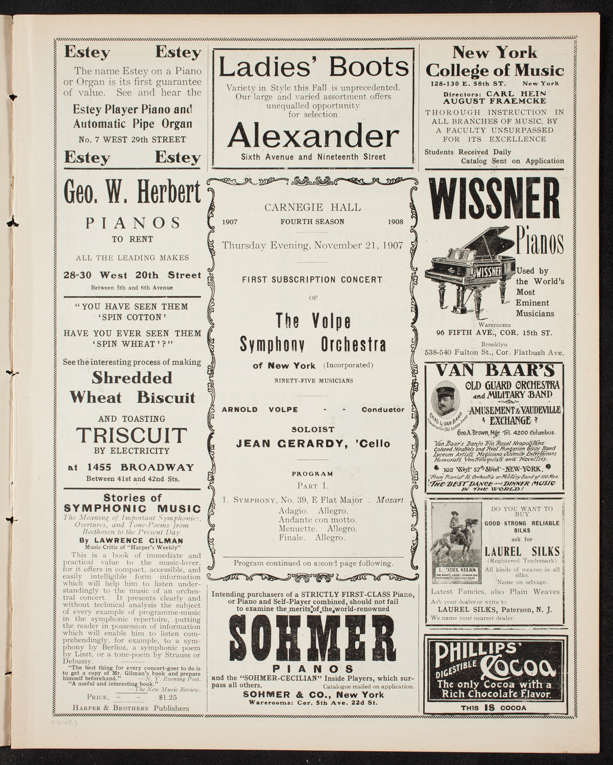 Volpe Symphony Society of New York, November 21, 1907, program page 5