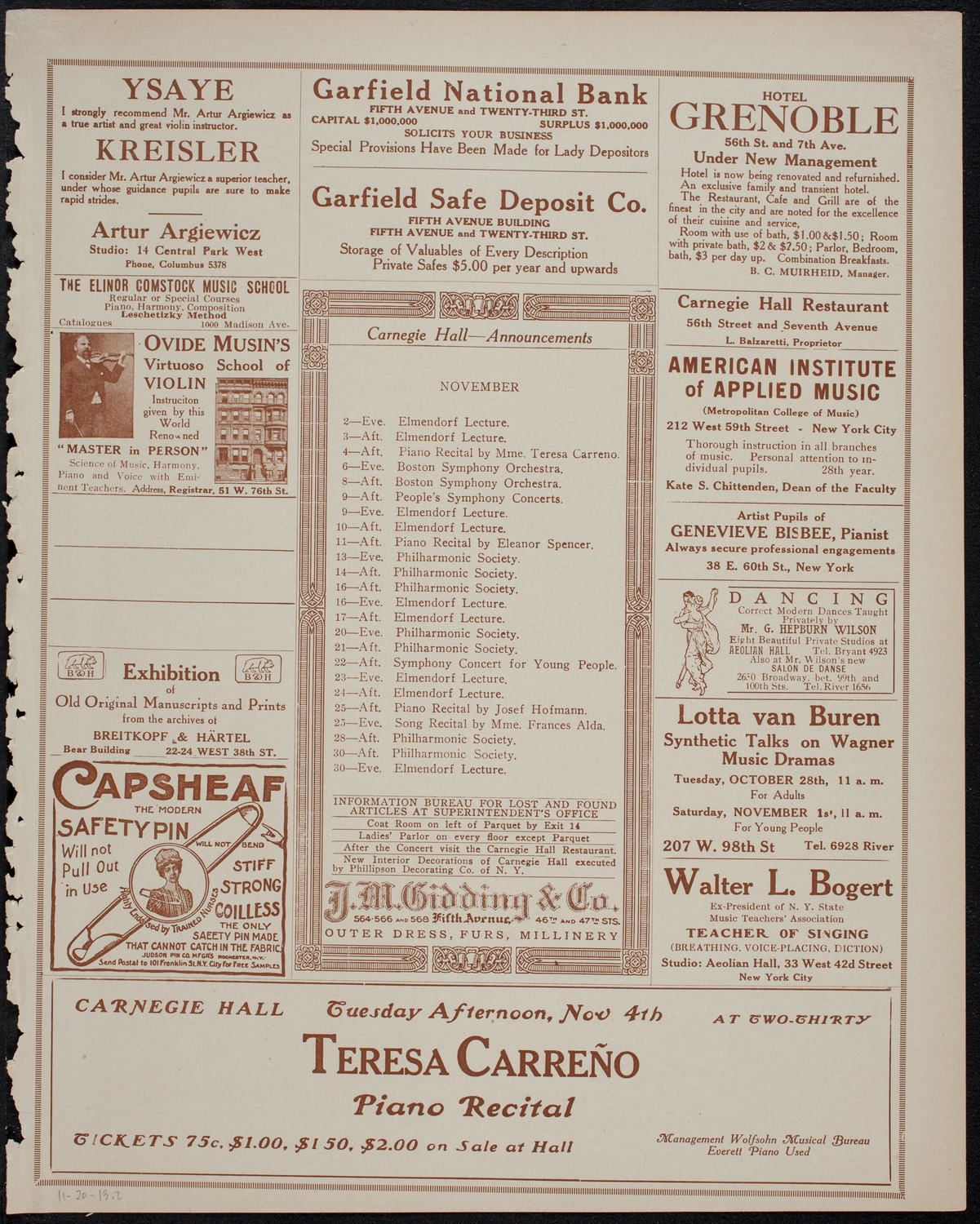 Corinne Rider-Kelsey, Soprano, November 2, 1913, program page 3